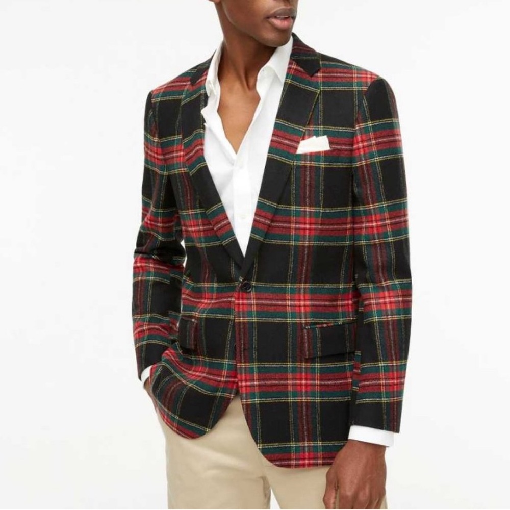 New mens J Crew Factory wool-blend Thompson blazer in Stewart Tartan plaid,